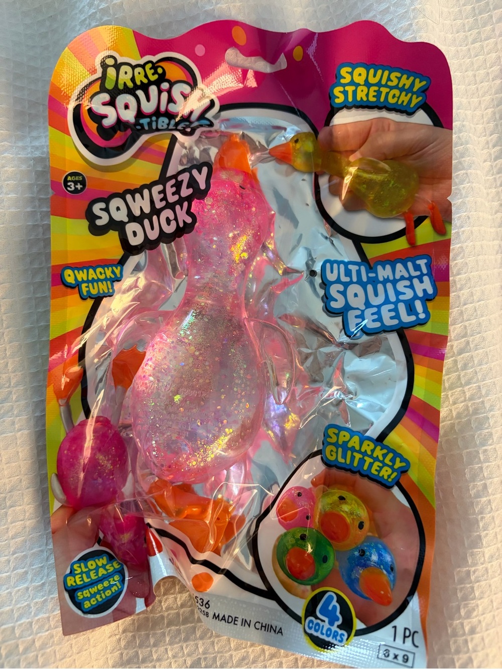 Irre Squish SqueezY Duck - Pink Glitter Squishy Toy